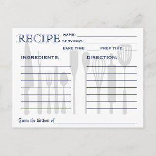 Postale Carte Recette Rétro avec Outils de Cuisine