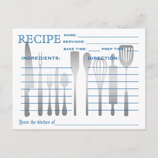 Postale Carte Recette Rétro Bleu rayé (Devant)