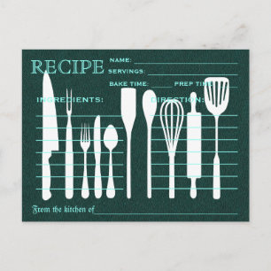 Postale Carte Recette Retro Chalkboard Vert Outils de cuis