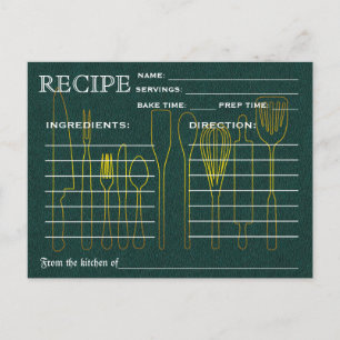 Postale Carte Recette Retro Chalkboard Vert Outils de cuis