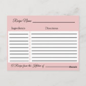 Postale Carte Recette rose et bronzée en bois et fleurs ru (Dos)