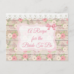 Postale Carte Recette rose et bronzée en bois et fleurs ru