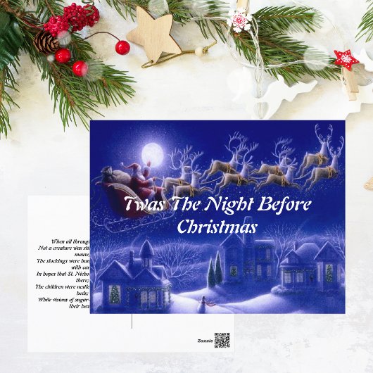 Postale Carte Retro Santa Claus Reindeer Blue Moon