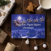 Postale Carte Retro Santa Claus Reindeer Blue Moon