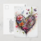 Postale Carte romantique avec fleurs à l'aquarelle et cœur (Devant / Derrière)