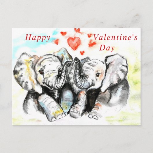 Postale Carte Romantique Couple Elephant Valentine's Day C (Devant)