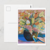 Postale Carte Rosella à tête pâle australienne et fleurs s (Devant / Derrière)