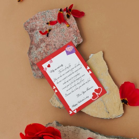 Postale Carte rouge et message d'amour pour petit ami/mari
