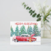 Postale Carte Rouge vintage En Neige (Debout devant)