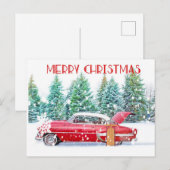 Postale Carte Rouge vintage En Neige (Devant / Derrière)