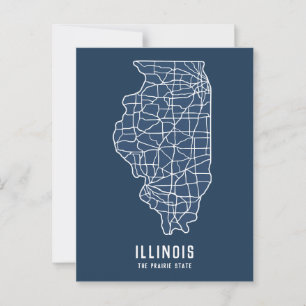 Postale Carte routière de l'État américain de l'Illinois -