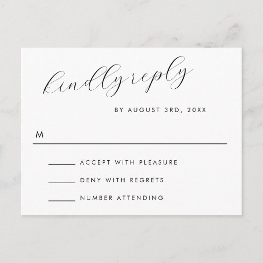 Postale Carte RSVP de réponse du Mariage de script de répo (Devant)