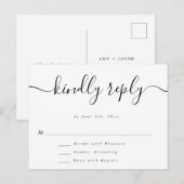 Postale Carte RSVP de réponse Mariage simple de script (Devant / Derrière)