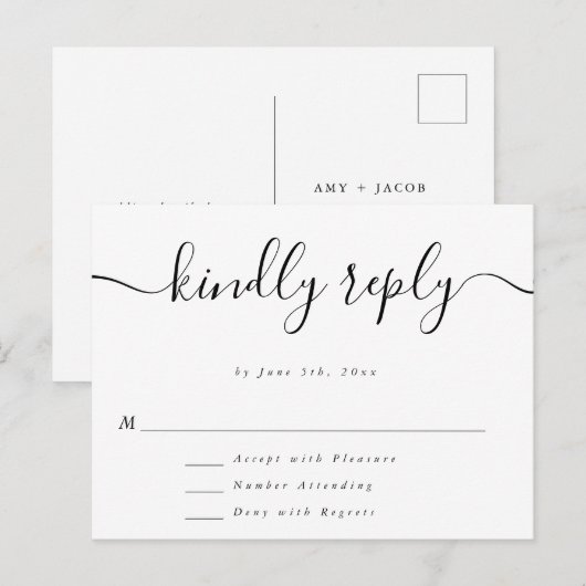 Postale Carte RSVP de réponse Mariage simple de script (Devant / Derrière)