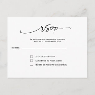 Postale Carte RSVP Mariage Minimaliste Élégant Imprimabl