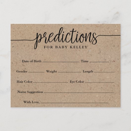 Postale Carte Rustic Kraft Baby Predictions Card (Devant)
