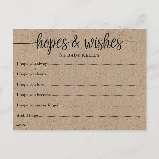 Postale Carte Rustique Kraft Script Baby Hopes & Wives (Devant)