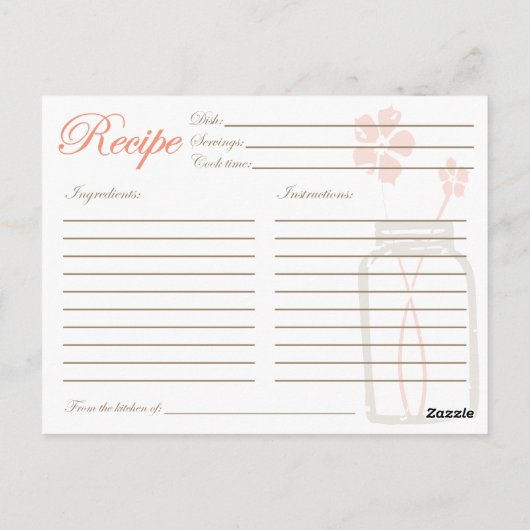 Postale Carte Rustique Mason Jar Recette Douche Coral (Dos)
