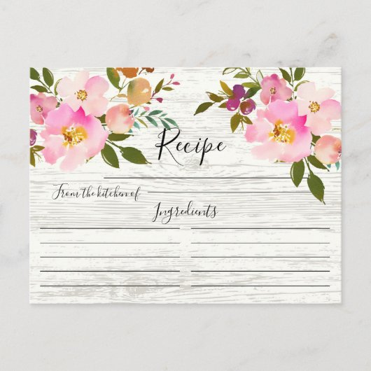 Postale Carte Rustique rose & violet Aquarelle Florale Rec (Devant)