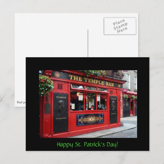 Postale Carte Saint Patrick avec Temple Bar (Devant / Derrière)