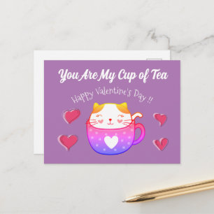 Postale Carte Saint Valentin avec un chat dans une tasse d