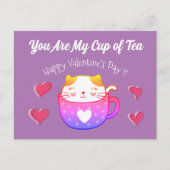 Postale Carte Saint Valentin avec un chat dans une tasse d (Devant)