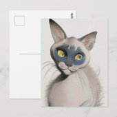 Postale Carte Siamese Cat Art (Devant / Derrière)