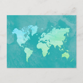 Postale Carte simple dans l'aquarelle bleu océan