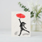 Postale Carte Sketch Fille Avec Parapluie Rouge (Debout devant)