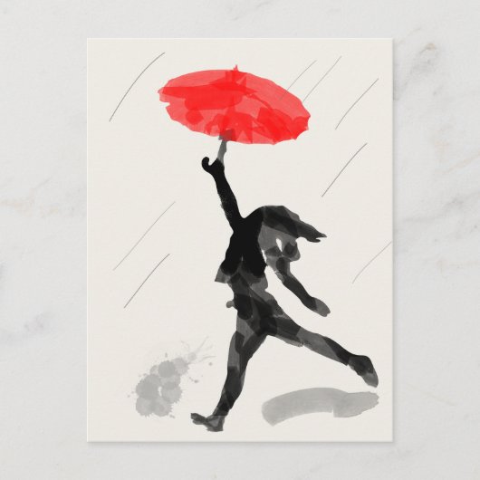 Postale Carte Sketch Fille Avec Parapluie Rouge (Devant)