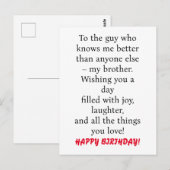 POSTALE CARTE SPÉCIALE POUR L'ANNIVERSAIRE DU FRÈRE SPÉCIA (Devant / Derrière)