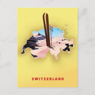 Postale Carte Suisse poster Voyage ski.