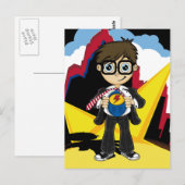Postale Carte Superhero Boy in City (Devant / Derrière)
