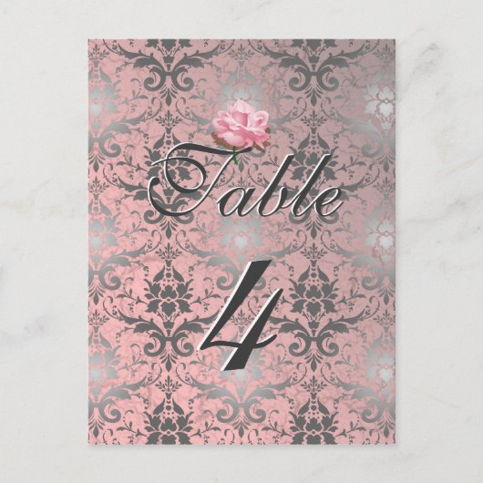 Postale Carte table Damask Grunge rose (Devant)
