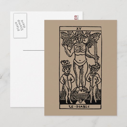 Postale Carte Tarot : Le Diable (Devant / Derrière)
