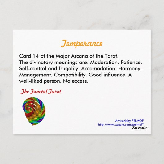 Postale Carte Tarot Température (Dos)