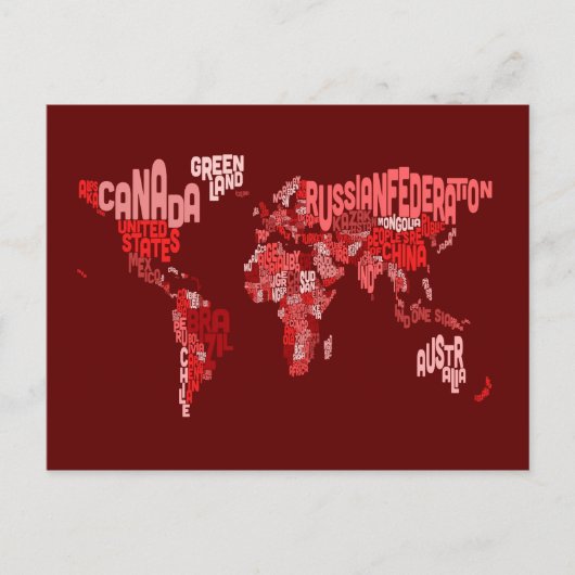 Postale Carte texte de la carte du monde (Devant)