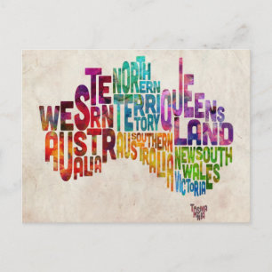 Postale Carte texte typographique Australie
