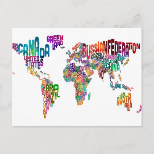 Postale Carte textuelle du monde
