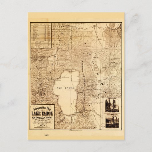 Postale Carte topographique du lac Tahoe (1874) (Devant)