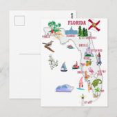 Postale Carte touristique de Floride avec points de repère (Devant / Derrière)