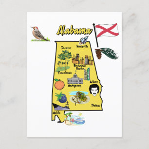 Postale Carte touristique de l'Alabama avec points de repè