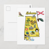 Postale Carte touristique de l'Alabama avec points de repè (Devant / Derrière)