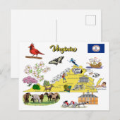 Postale Carte touristique de l'État de Virginie (Devant / Derrière)
