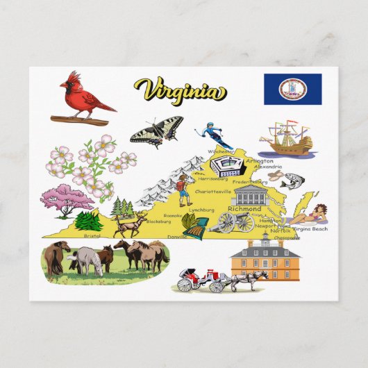 Postale Carte touristique de l'État de Virginie (Devant)