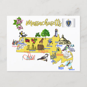 Postale carte touristique de l'état du Massachusetts