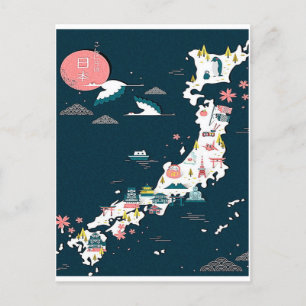 Postale carte touristique du Japon