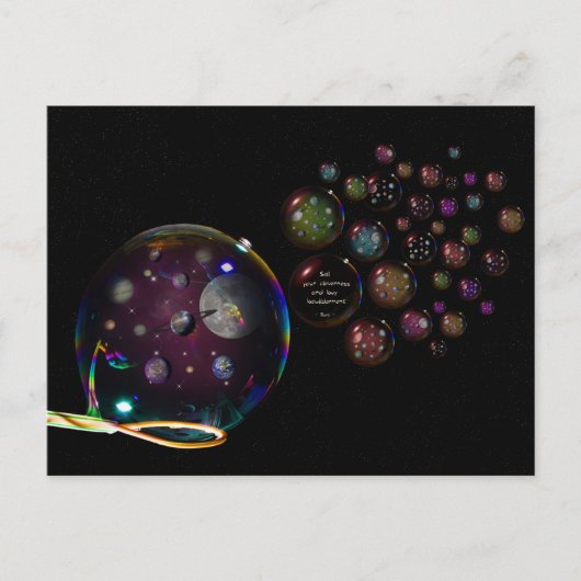 Postale Carte Univers Bubble avec Rumi dicton S'émerveille (Devant)