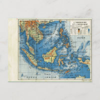 Carte vintage, 1920, Indochine et Insulinde
