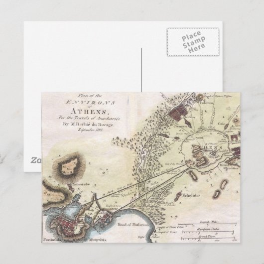 Postale Carte vintage d'Athènes (1784) (Devant / Derrière)